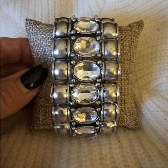 WIDE STATEMENT ART DECO CRYSTAL BRACELET - Picture 1 of 3